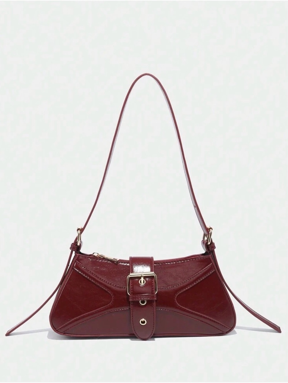 SHEIN Burgundy Mini Shoulder Bag with Buckle Strap